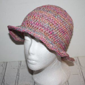 💗💙 Pink & Blue Tweed Crocheted Sunhat – Handmade · Adult Size